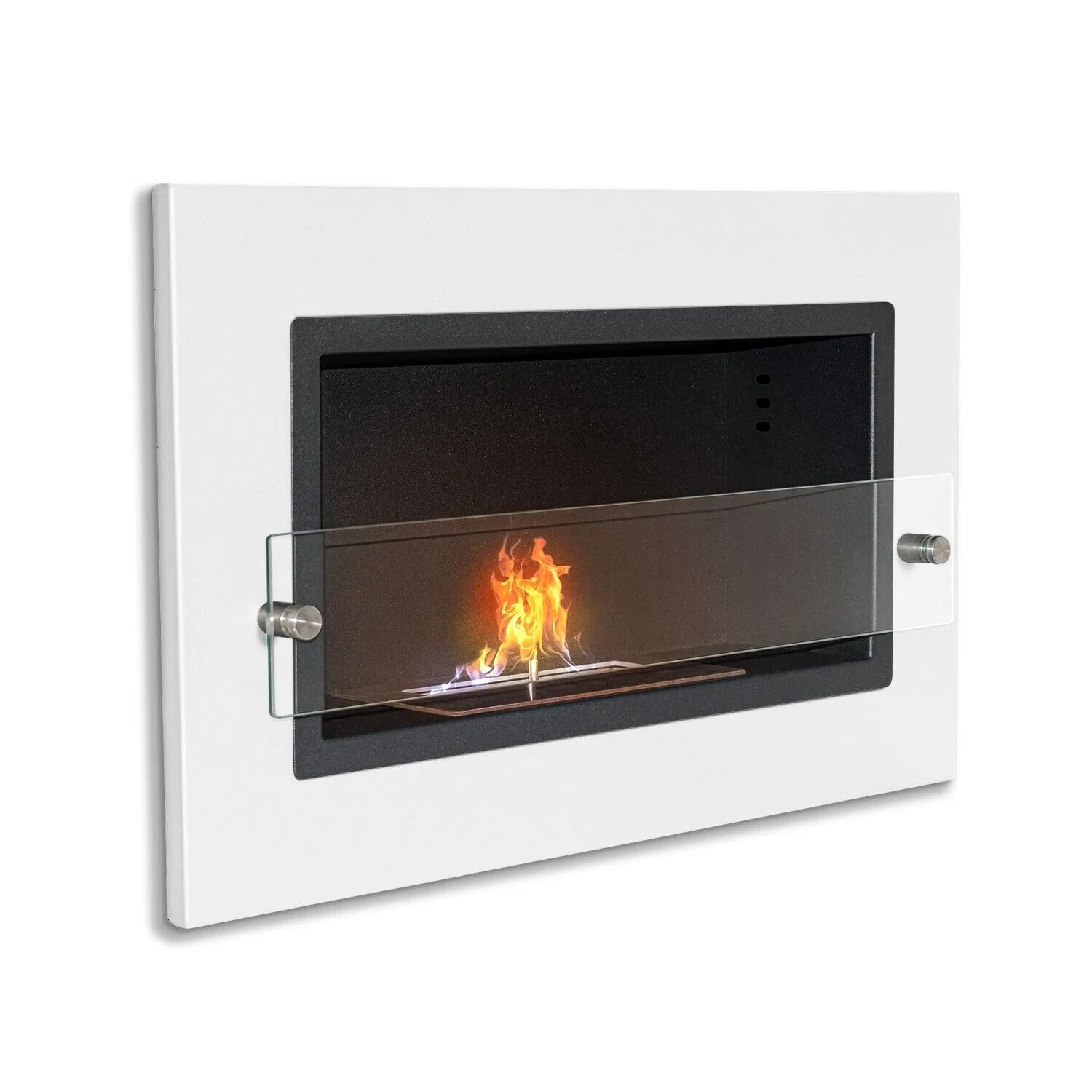 Bioethanol Fireplace Heater Wall Mounted Bio Ethanol Realistic Flame Effect White
