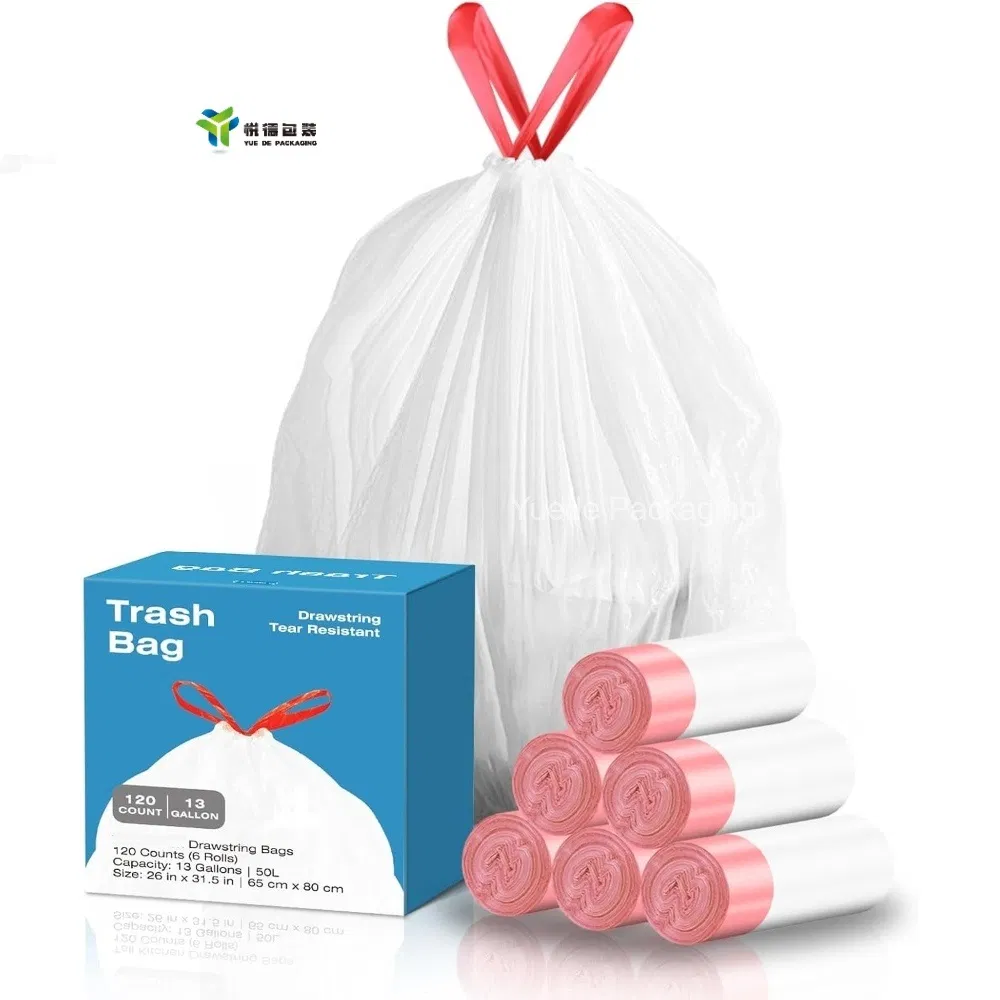 Hot Sale China Factory Gallen Heavy Duty HDPE LDPE Biodegradable Household Big Black Waste Bin Liner Trash Rubbish Sack Drawstring Garbage Bag Roll