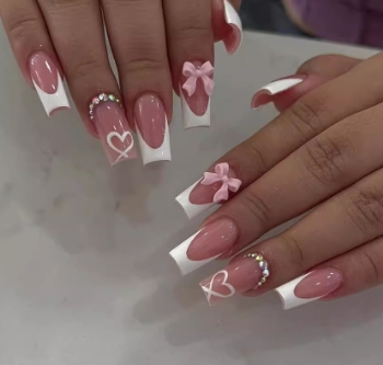 24PCS Square Fake Nails Press on Nails Removable and Daily Wear