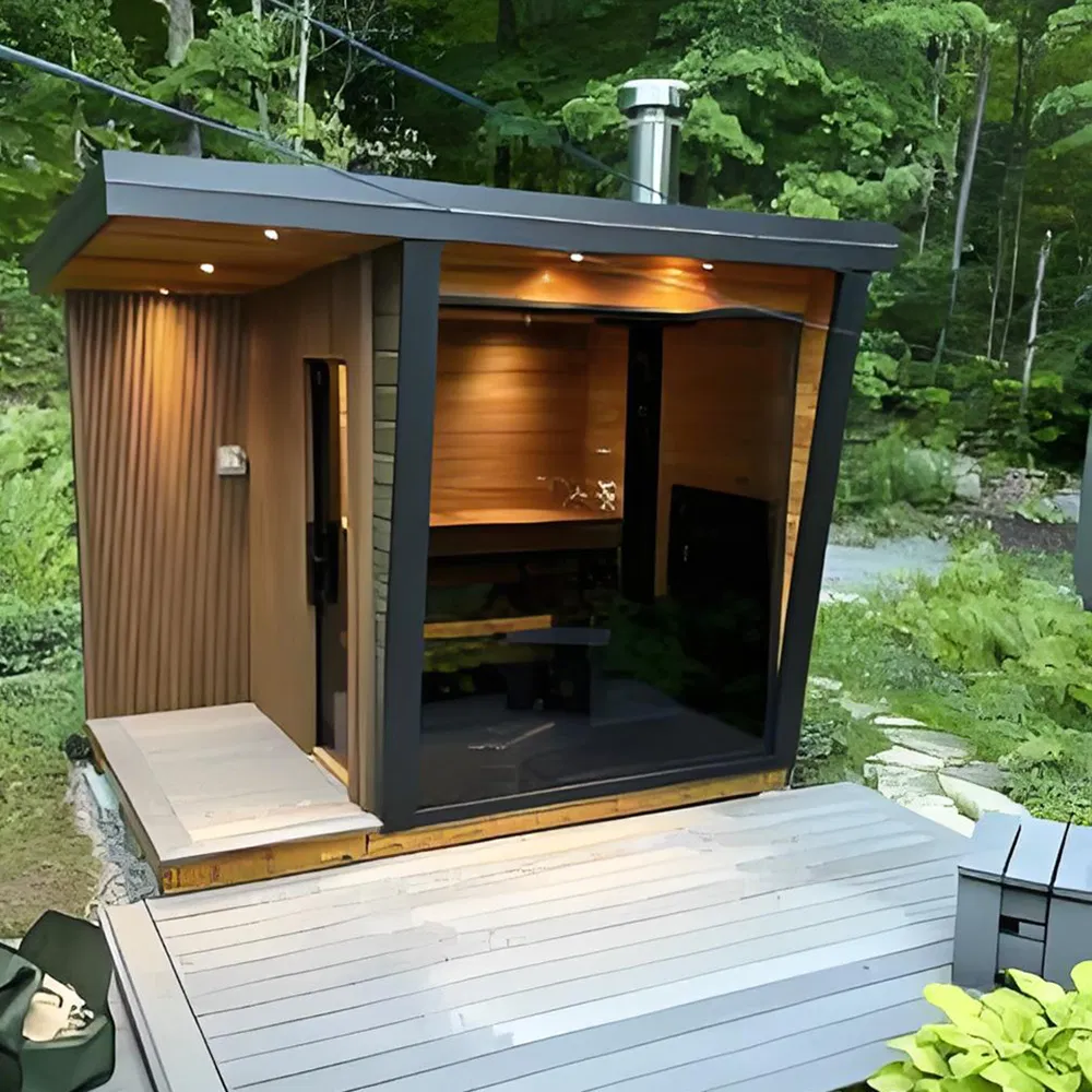 Luxury Customizable Square Outdoor Sauna with Elegant Wood Finish