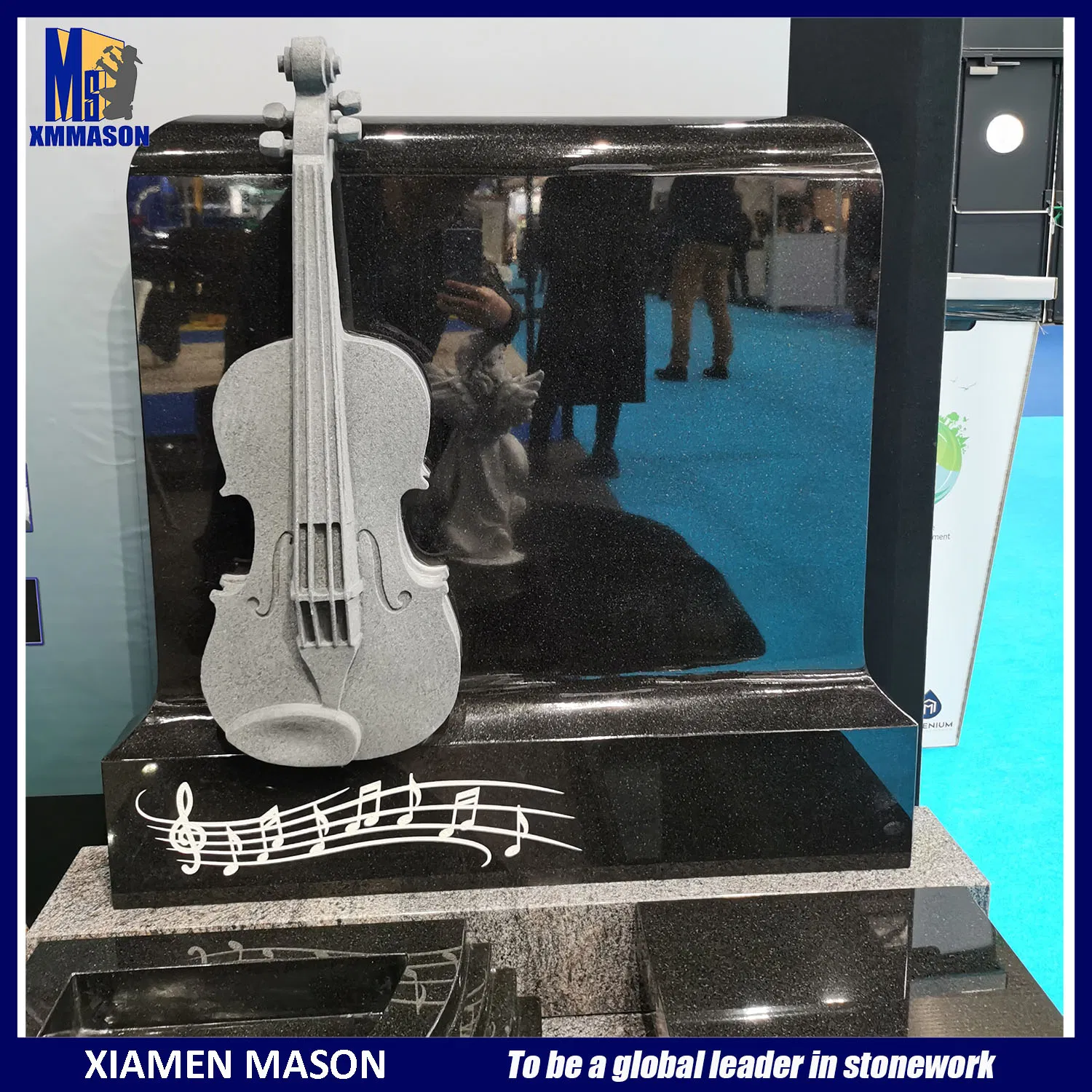 Guitar Design Headstone in Shanxi Black Granite