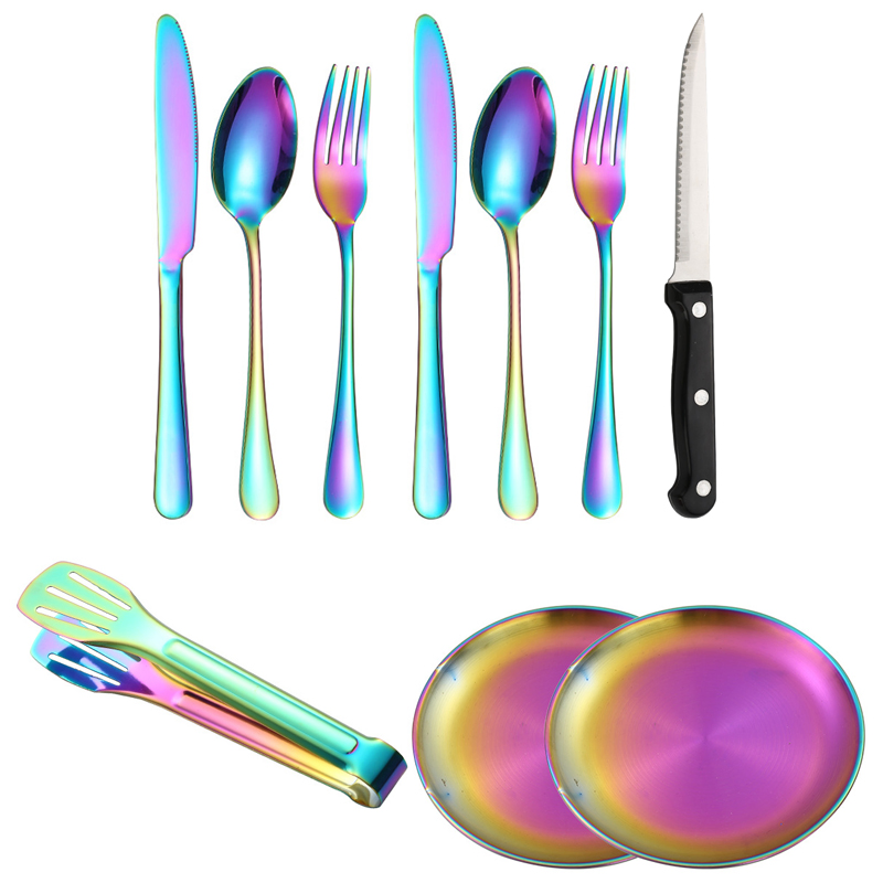 11PCS Stainless Steel Outdoor Cutlery Set Camping Picnic Knife Fork Spoon Plate Set