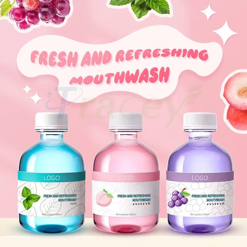 Private Label Peach Grape Lvint Lvouth Oral Cleaning Teeth Whitening Fresh Breath Mouthwash 500ml Portable for Home Travel Hotel