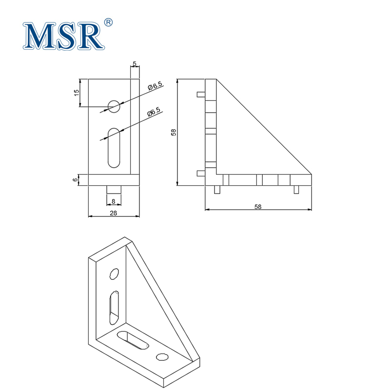 China Manufacturer 4 Hole Inside Corner Brackets CNC Machining Corner Bracket for 3060c-8A Profile Aluminum Extrusion #1028