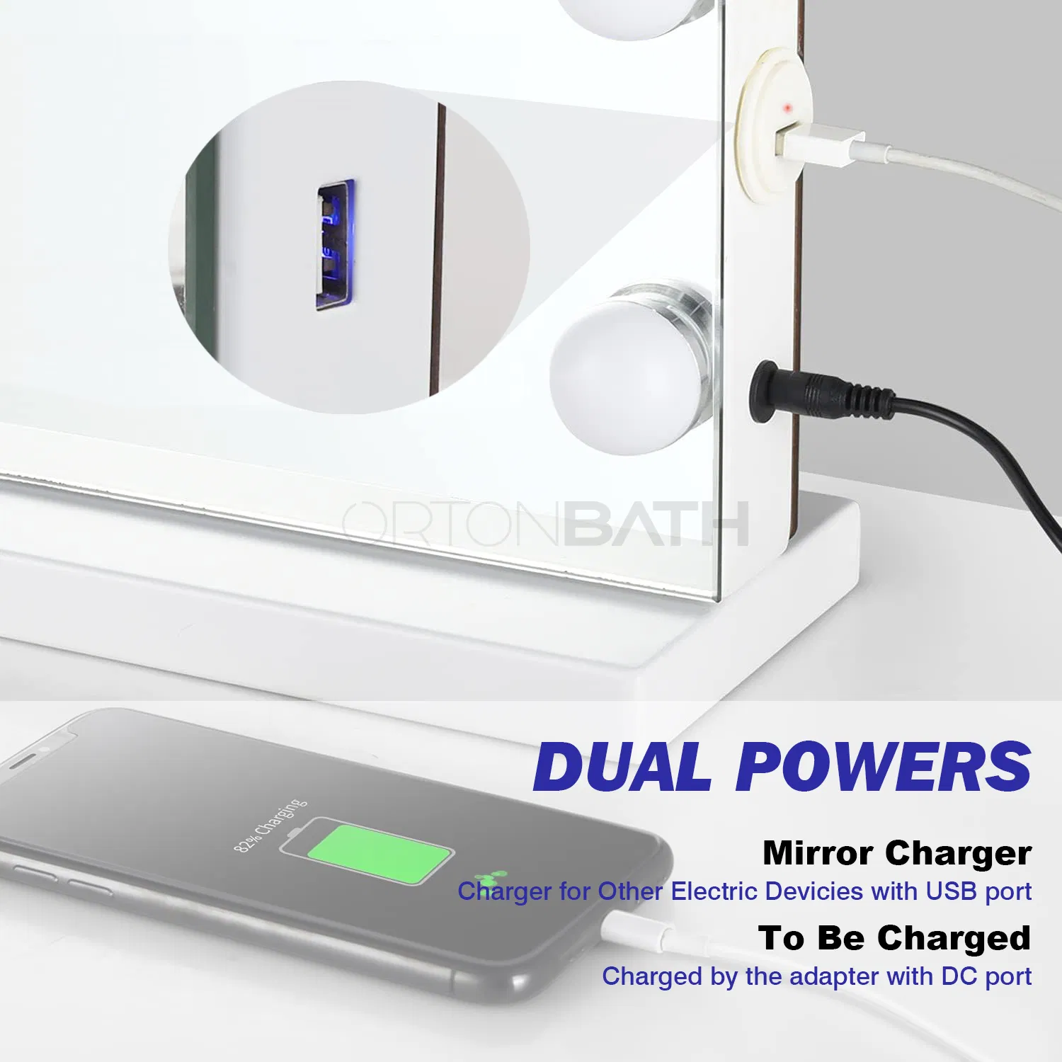 Ortonbath Vanity Mirror Makeup Mirror with Lights Lens Hollywood Lighted Vanity Mirror with 15 Dimmable LED Bulbs 3 Color Modes, Touch Control