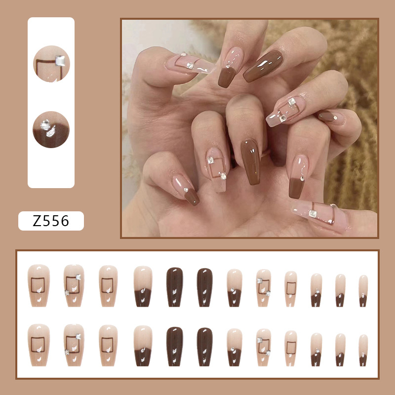 24PCS Press on Nails Tips Square Red Long French Fake Nails