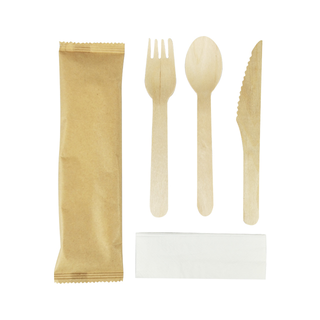 Biodegradable Wood Cutery Set Disposable Outside for Picnic