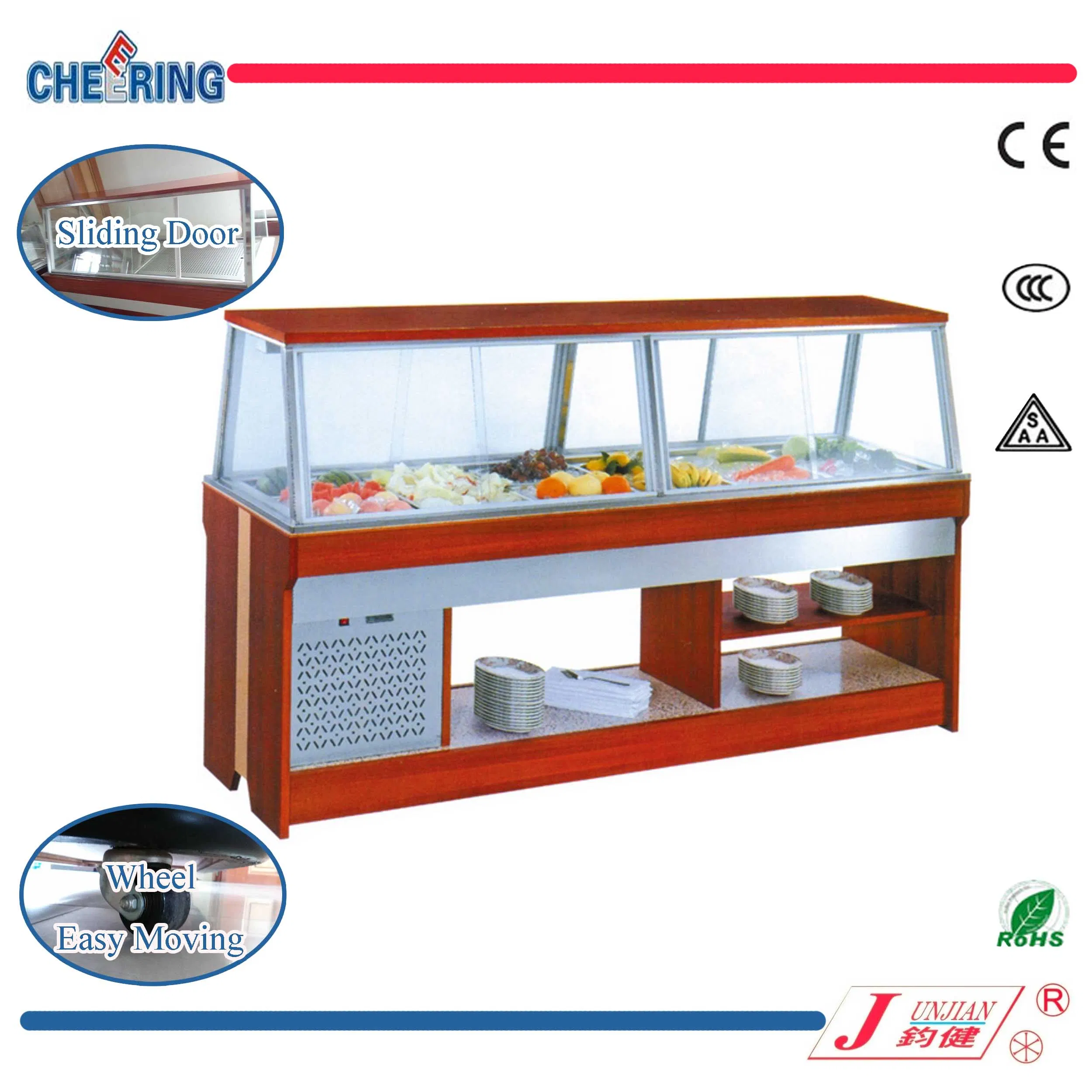 Cheering Sliding-Door Fan Cooling Salad Bar Display for Hotel and Restaurant