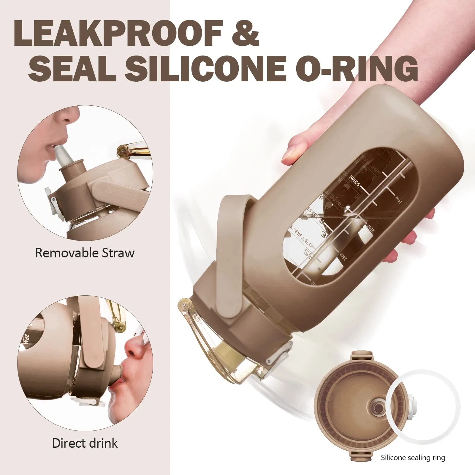 56oz Glass Water Bottles with Straw Silicone Sleeve Time Marker