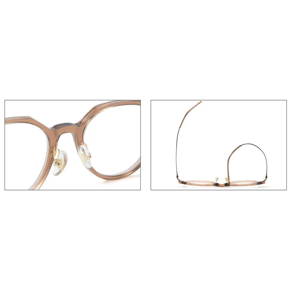 2025 New Styles Kbt98336 Elegant Round Brown Acetate Frame with Titanium Temples