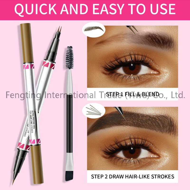 Waterproof Sweat-Proof Non-Fading Double-Headed Eyebrow Enhancer Pen Long-Lasting Natural Three-Dimensional Wild Eyebrows Set