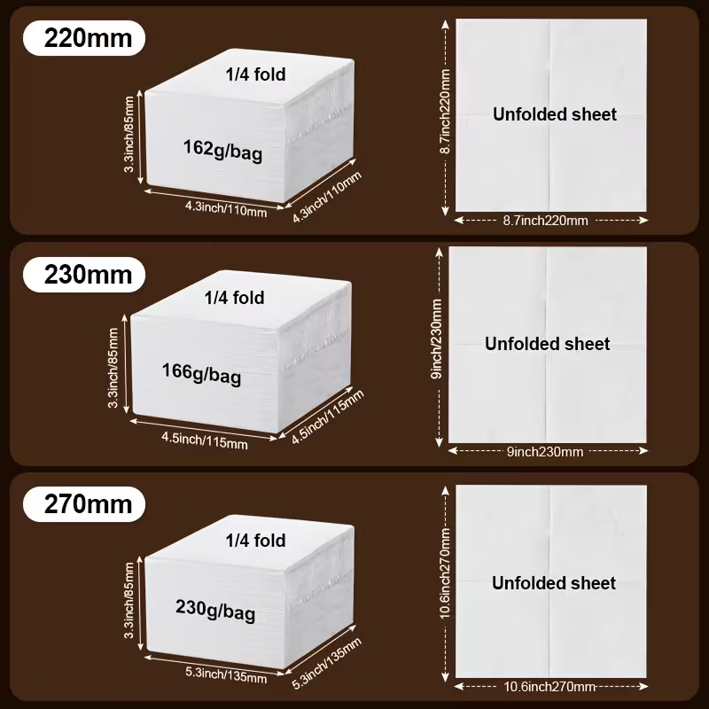 22/23/27/30cm Cocktail Napkins Wood Pulp Material Napkin for Hotels KTV Home Use