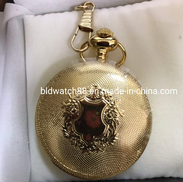 Custom Gold Plated Skeleton Mechanical Pocket Watch