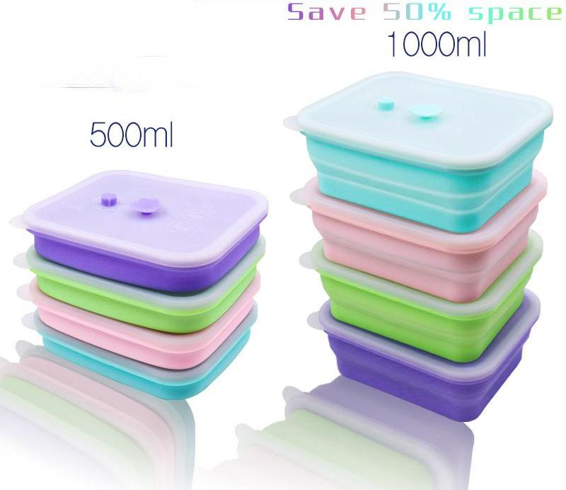 Food Storage Box for Refrigerator and Kitchen, Bento Box, Rectangular Lunch Box That Can Be Heated in Microwave, Silicone Storage Box with Lid