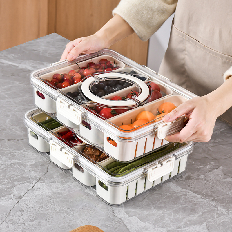 Portable Divided Serving Tray with Lid Snack Box Snack Platters Organizer Camping Outdoor Fresh Food Storage Box