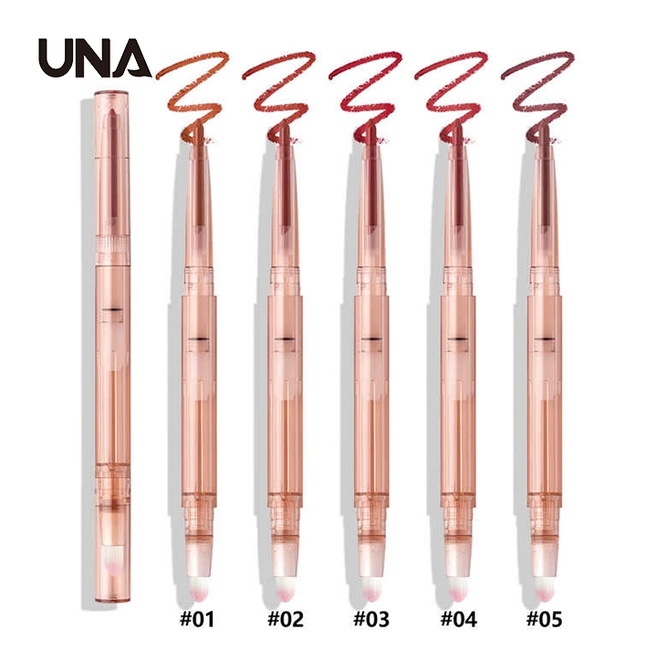New Arrival Pink Lipliner Pencil Double Head Retractable Lip Liner with Lip Brush Pigmented Lip Liner for Dark Skin