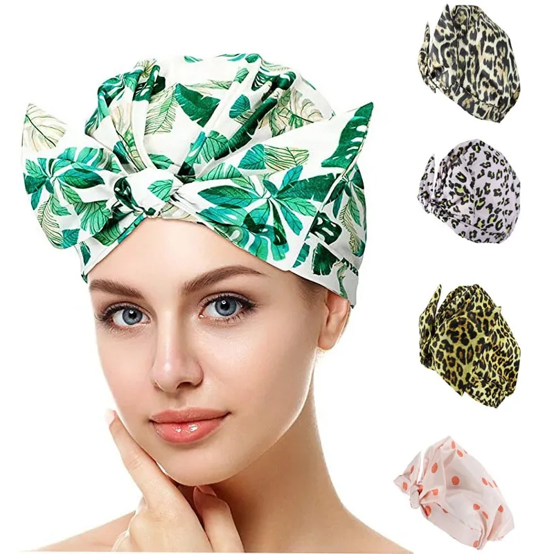 Waterproof Reusable Elastic Turban Bowknot Jumbo Silky Satin Bath Hair Shower Caps