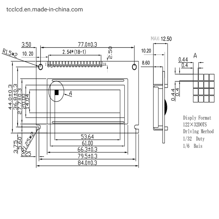 Модуль LCD дисплея 122x32, монохромный, желто-зеленый