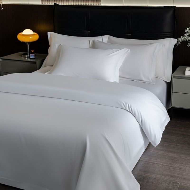Wholesale 300tc Stain Long Staple Cotton Quilt Duvet Cover Bed Sheets Guangdong ODM/OEM Luxury White Bedding Set for Hotel Home