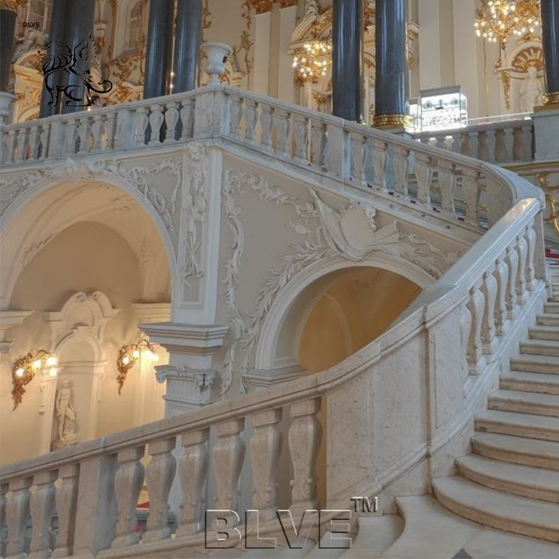 Modern Staircase Railing design Natural Stone Baluster Marble Handrail Factory Price