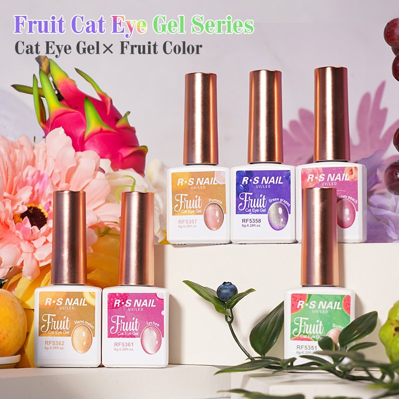 R S Nail Custom Logo Nail Gel Polish Vegan Semi Permanent Shiny Magnetic Fruit Cat Eye Gel Polish Set