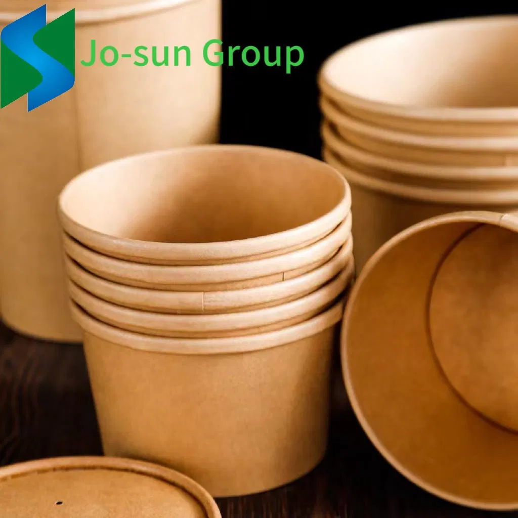 Disposable Brown Kraft Paper Soup Cup Bowl with Paper Lid Take Away Lunch Packing Takeout Food Packaging Bucket