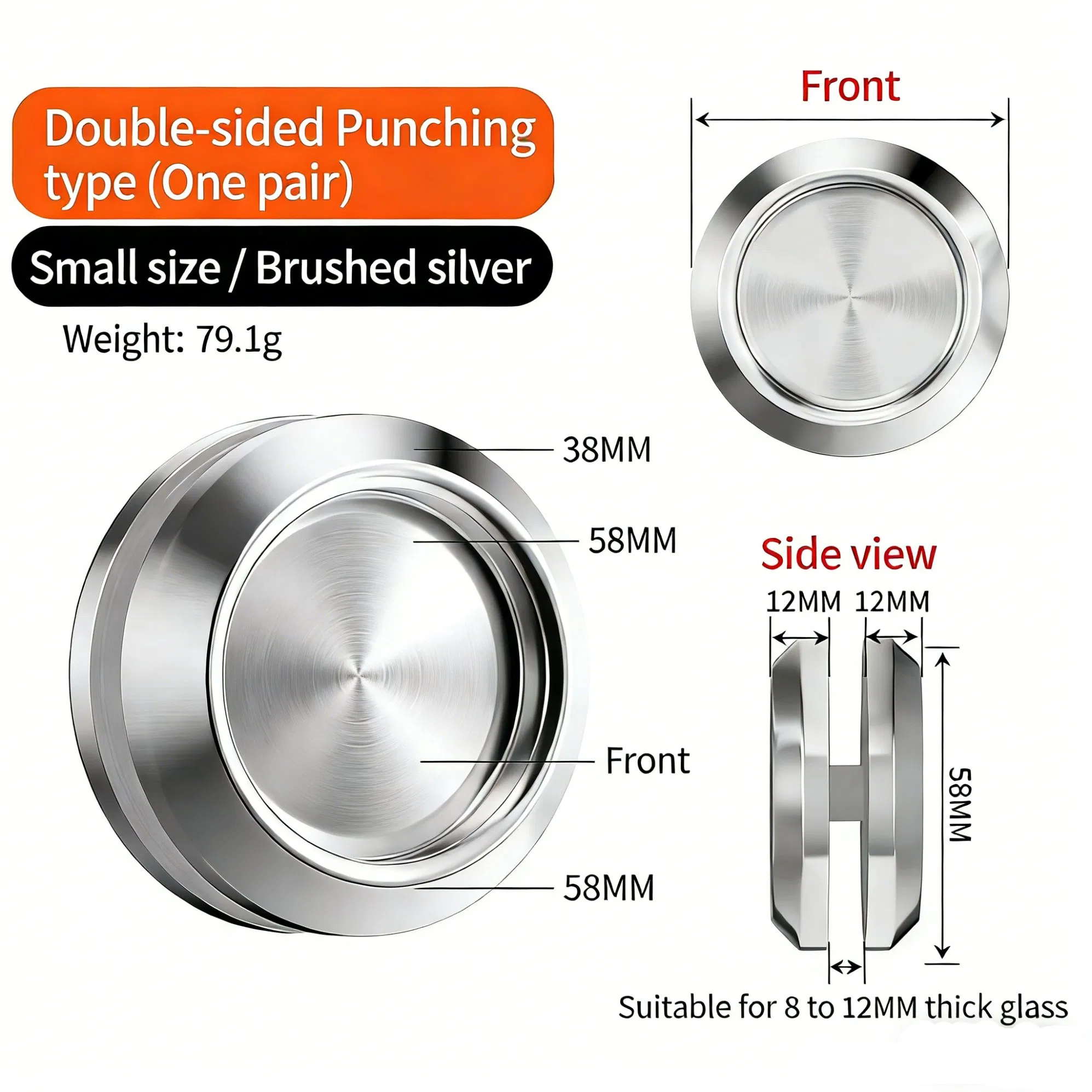 SS304 Satin Mirror Bathroom Sliding Glass Hardware Kit Shower Door Knob
