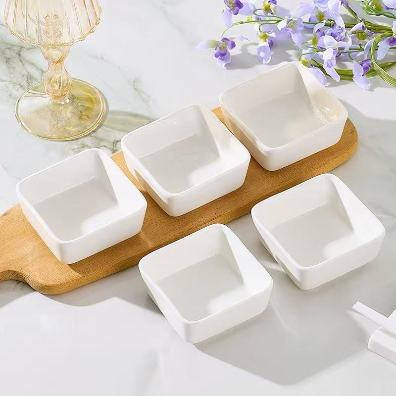4"Saucer Soup Bowl Plate Square Shape White Ceramic Porcelain Tableware