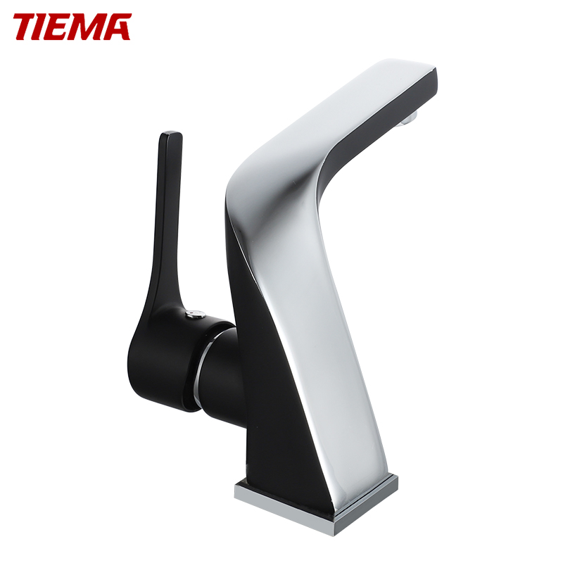 Смеситель для раковины черный латунный, двухрежимный