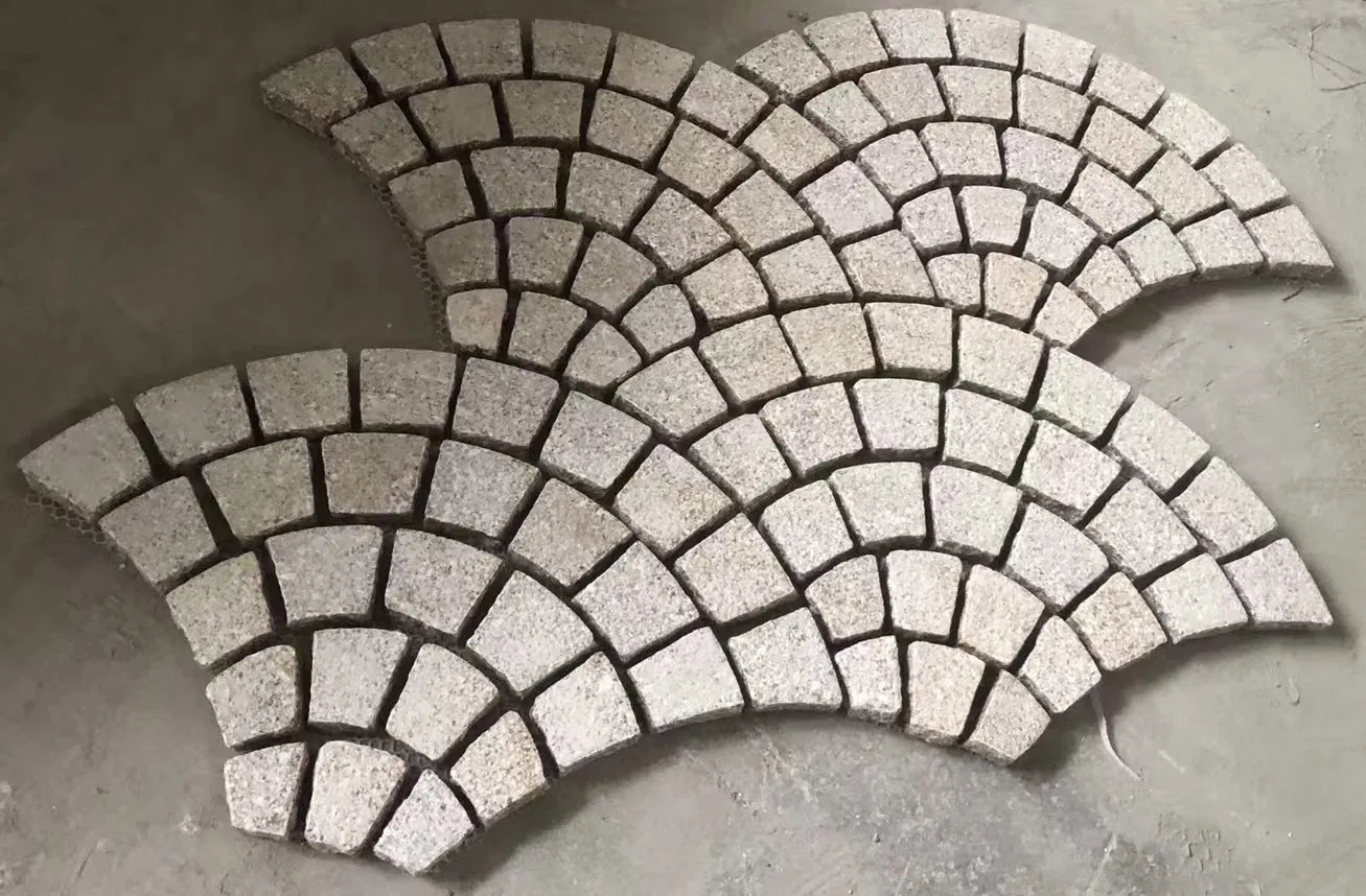 Natural Bush-hammered Yellow Granite Fan-shaped Floor Tiles for exterior/outdoor Garden/Landscape/Square pavement/paving