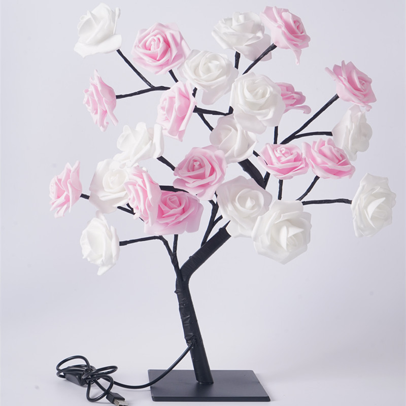 Romantic Rose Flower Night LED Light Wedding Bedroom Indoor Decoration Table Lamp