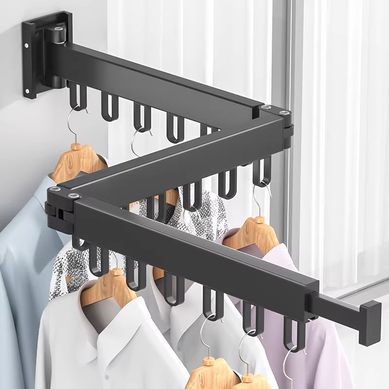 New Foldable Hole-Free Wall-Mounted Aluminum Retractable Extendable Clothes Drying Rack