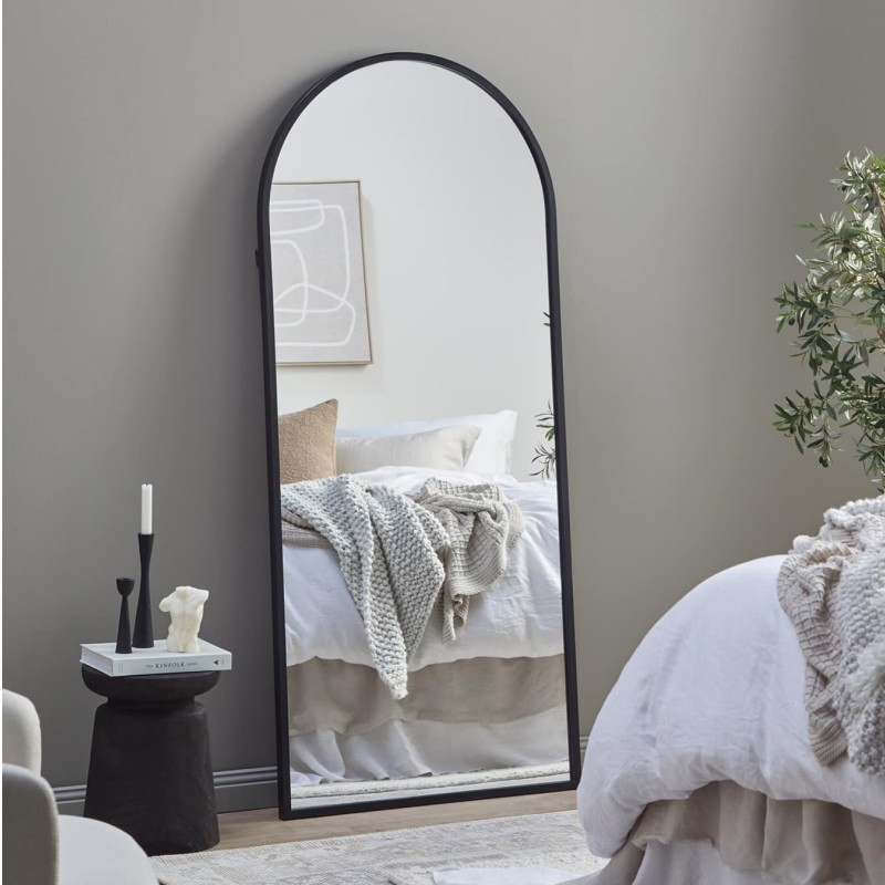 Round Corner Black Metal Frame Bathroom Aluminum Mirror – 100cm X 56cm
