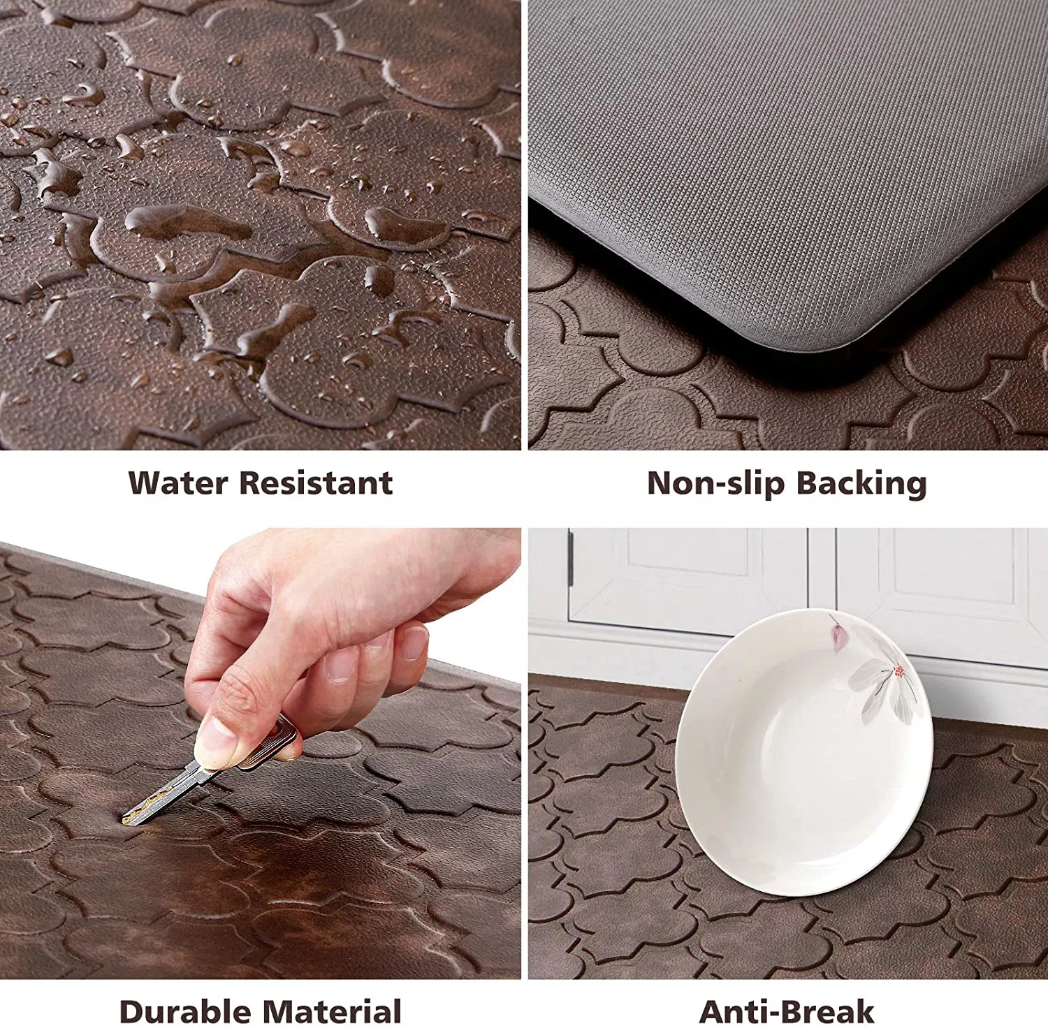 PVC Embossed Kitchen Floor Mat, Anti-Fatigue Waterproof Non-Slip Kitchen Rug