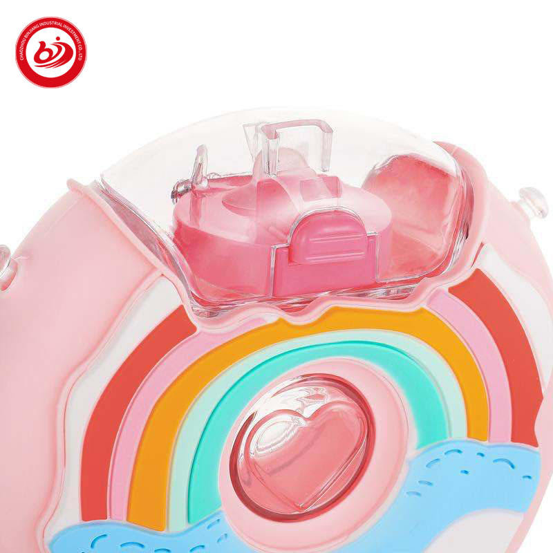 380ml Donut-Shaped Plastic Water Cup Slanted Across Kindergarten Children's Cartoon Kettle Silicone Anti-Fall Funny Bottle