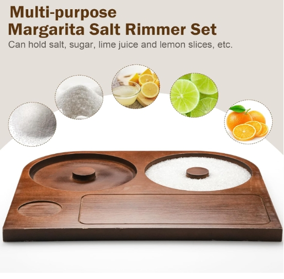 Bamboo Chopping Board & Bowl Place Handbanary Margarita Salt Sugar Rimmer Set for Cocktails