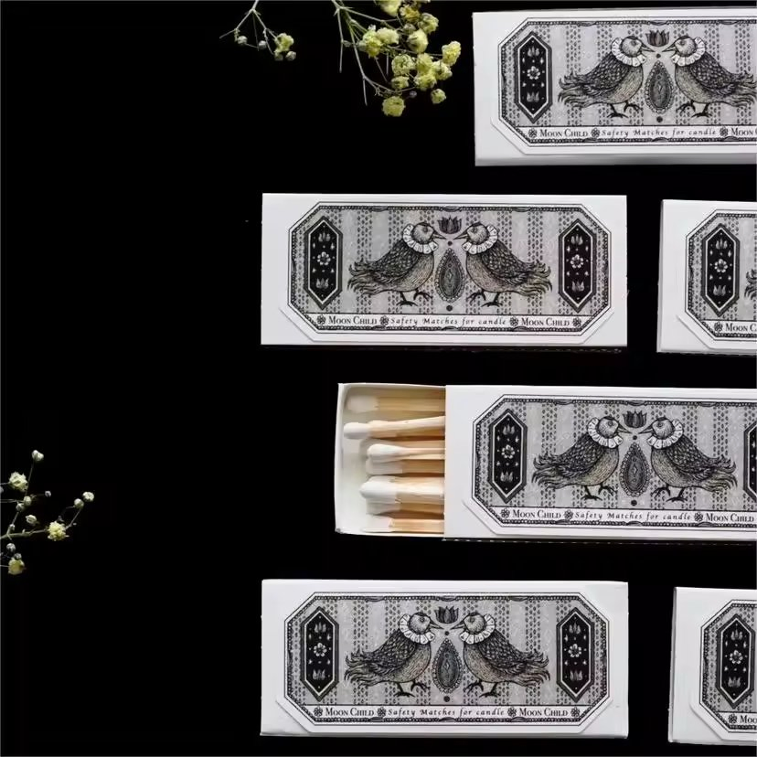 Ins Style Customized Label for Black White Boxed Matches Vintage Candle Cigar Matches Advertising Safety Household Matches