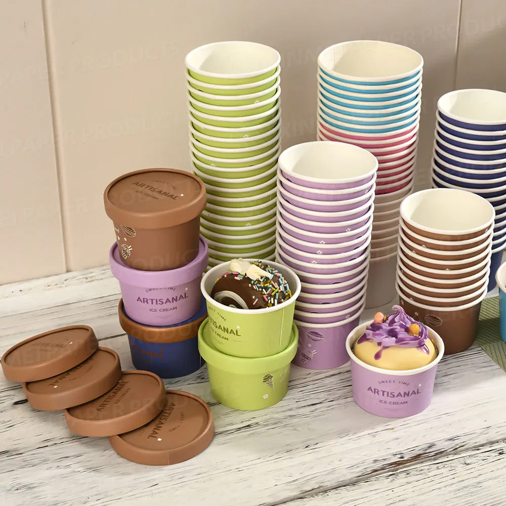 Wholesale Takeaway Compostable Biodegradable Disposable Printed Frozen Yogurt Ice Cream Paper Cup