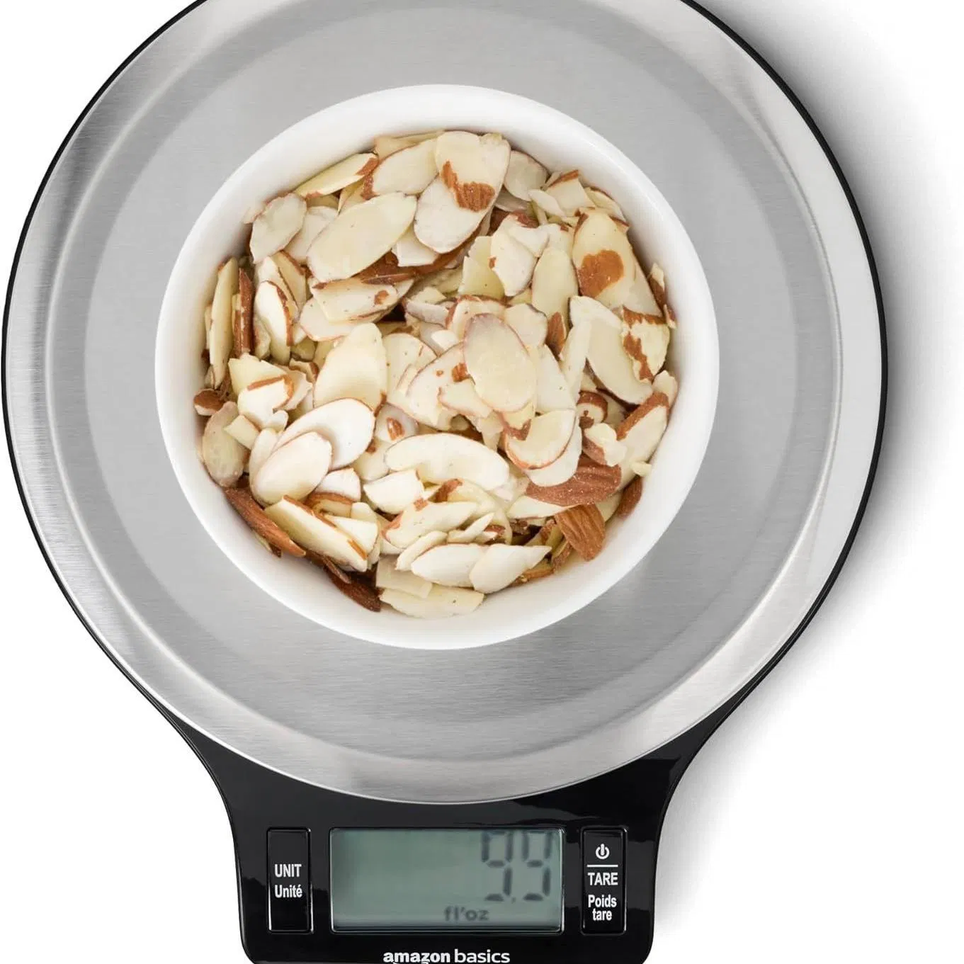 Basics Digital Kitchen Scale with LCD Display, Batteries Included, Weighs up to 11 Pounds, Black and Stainless Steel