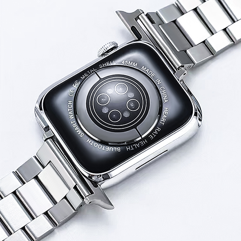 Customized 304 Precision Stainless Steel Adjustable Metal Stainless for Apple Watch Band One Beads 38-49mm Solid Butterfly Buckle Watch Strap