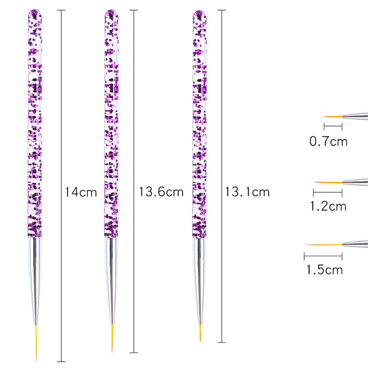 Professional Custom Logo Nail Drawing Point Pen Acrylic Hnadle Nylon Hair Nail Art Painting Line 3D Nail Brush Set