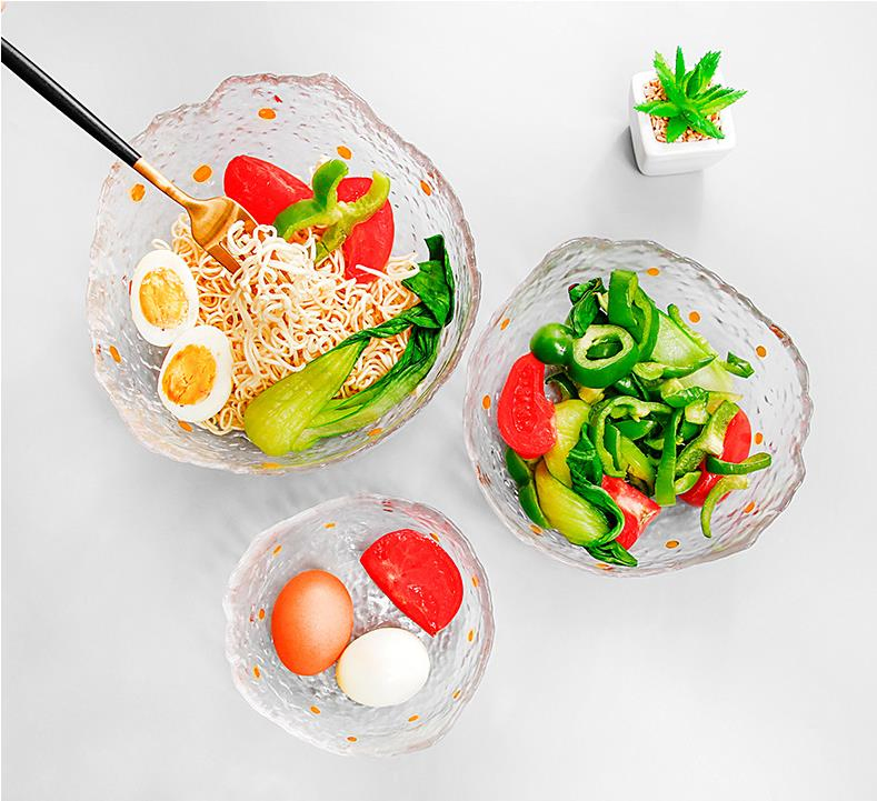 Colorful Salad Fruit Ice Cream Yogurt Bowl Light Explosion Proof Crystal Glass Bowl with Gold Rim