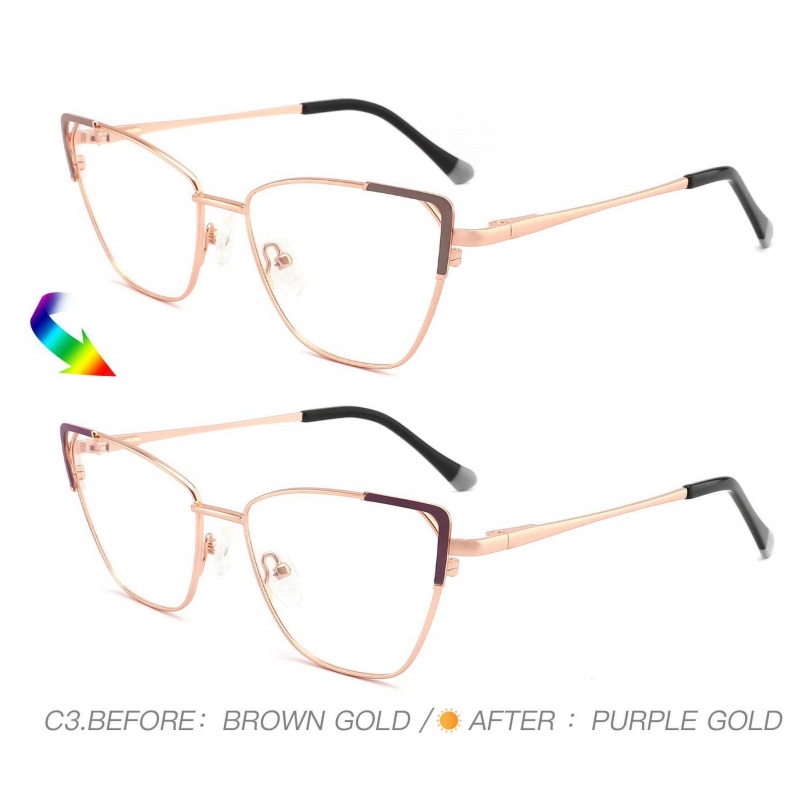 Whosaler Factory Sun Metal Color Changing Eyewear Frame Optical Cat Women