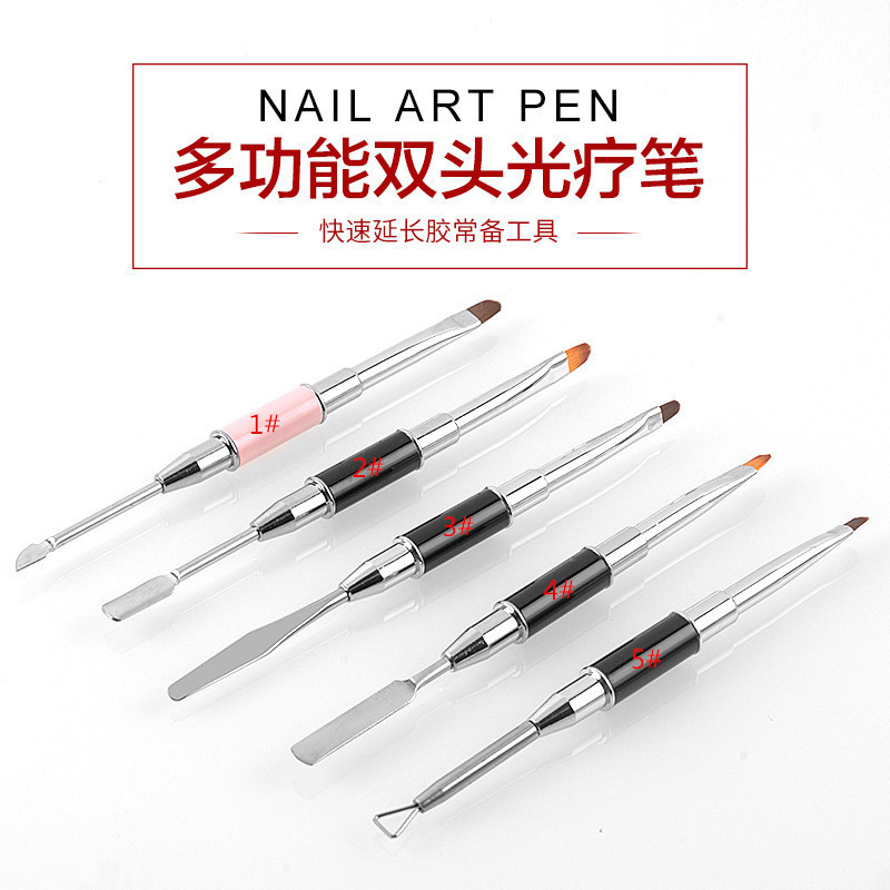 Head Nail Cuticle Steel Pusher Tool Nail Art Gel Polish Brush