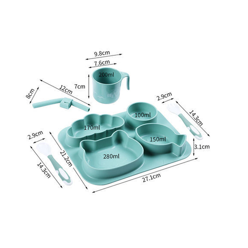 Toddler Fork Spoon Milk Cup Dinnerware Food Silicone Plate Set