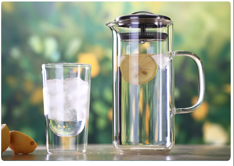 1100ml High Borosilicate Glass Water Drinking Carafe Jug with Stainless Steel Lid
