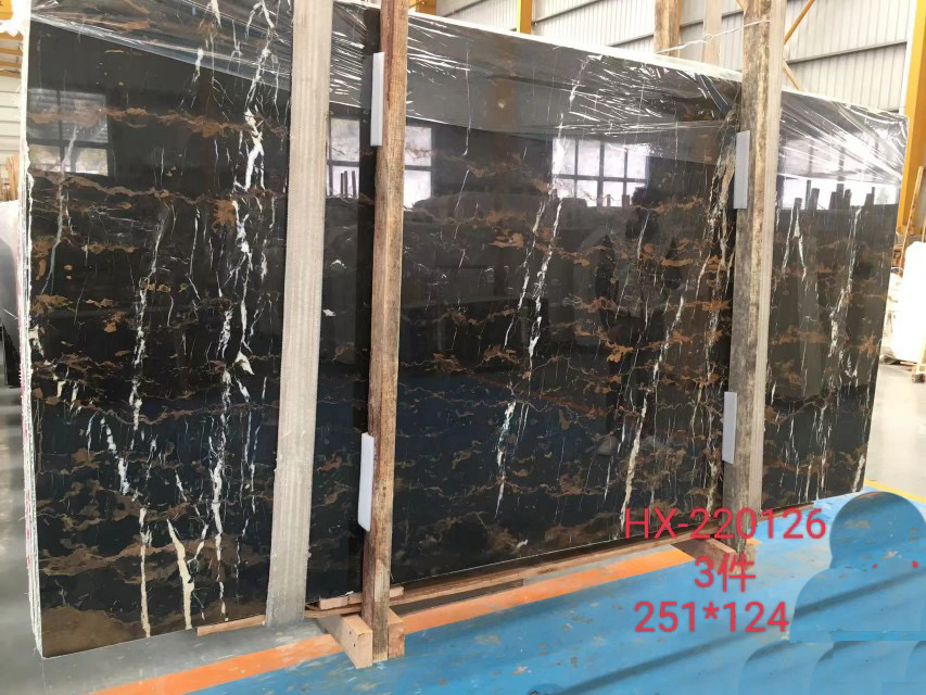 Ogee Bullnose Belved Athens Portoro Black Golden Flower Marble Tiles for Countertop