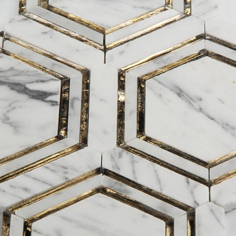 Мозаика Bianco Carrara с золотом, 30x30 см
