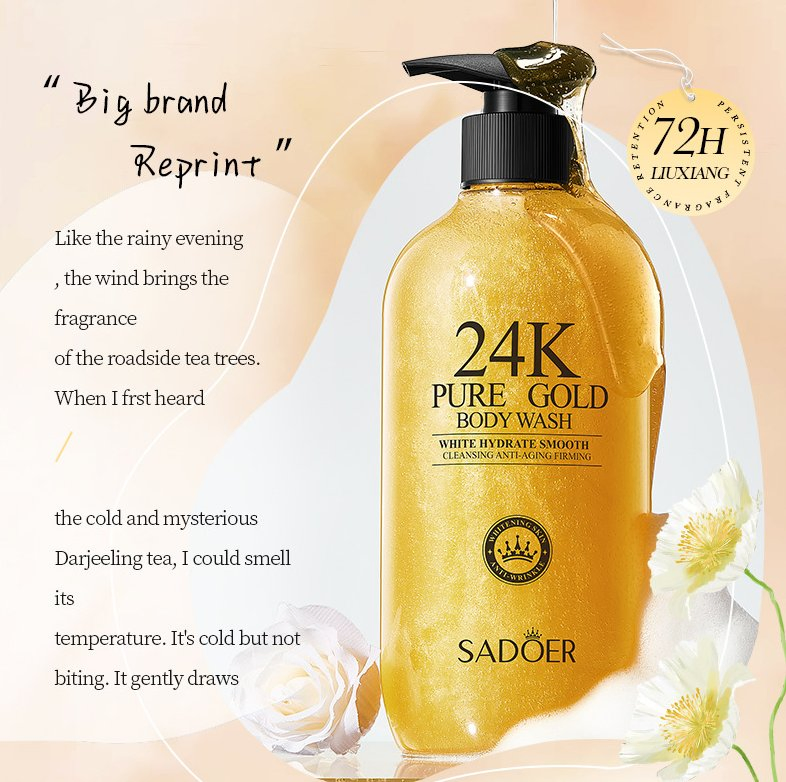 24K Gold Shower Gel Deep Cleaning and Nourishing Skin Bathing Liquid Moisturizing Whitening Fragrance Body Wash