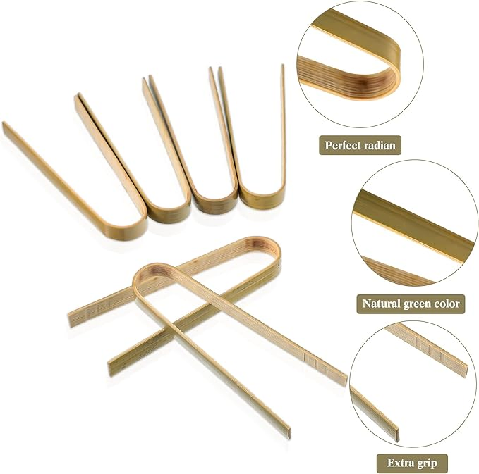 Eco-Friendly Restaurant Food Picking Clips Green Disposable Bamboo Mini Tongs for Food